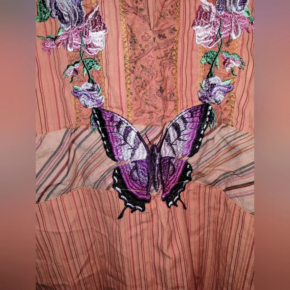 3j Johny was Butterfly Embroidered Orange Sleeveless Dress - Picture 12 of 12